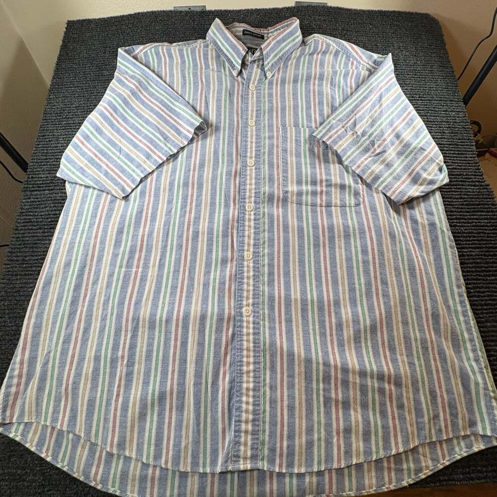 417 by Van Huesen Over Easy Vintage Multicolored Striped Short Sleeve Button Dow